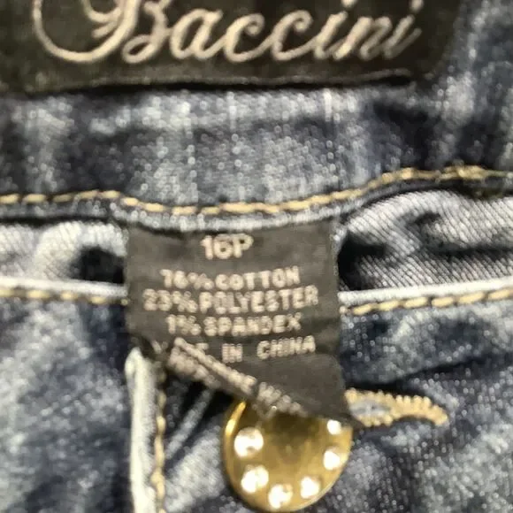 Baccini Capri Crop Pants‎ Jeans Rhinestone Buttons 16 P Stretch Dark Wash Womans - Picture 5 of 9